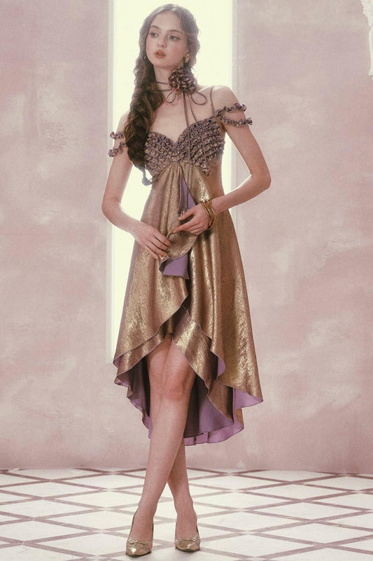Vintage Gold Lace Corset Dress