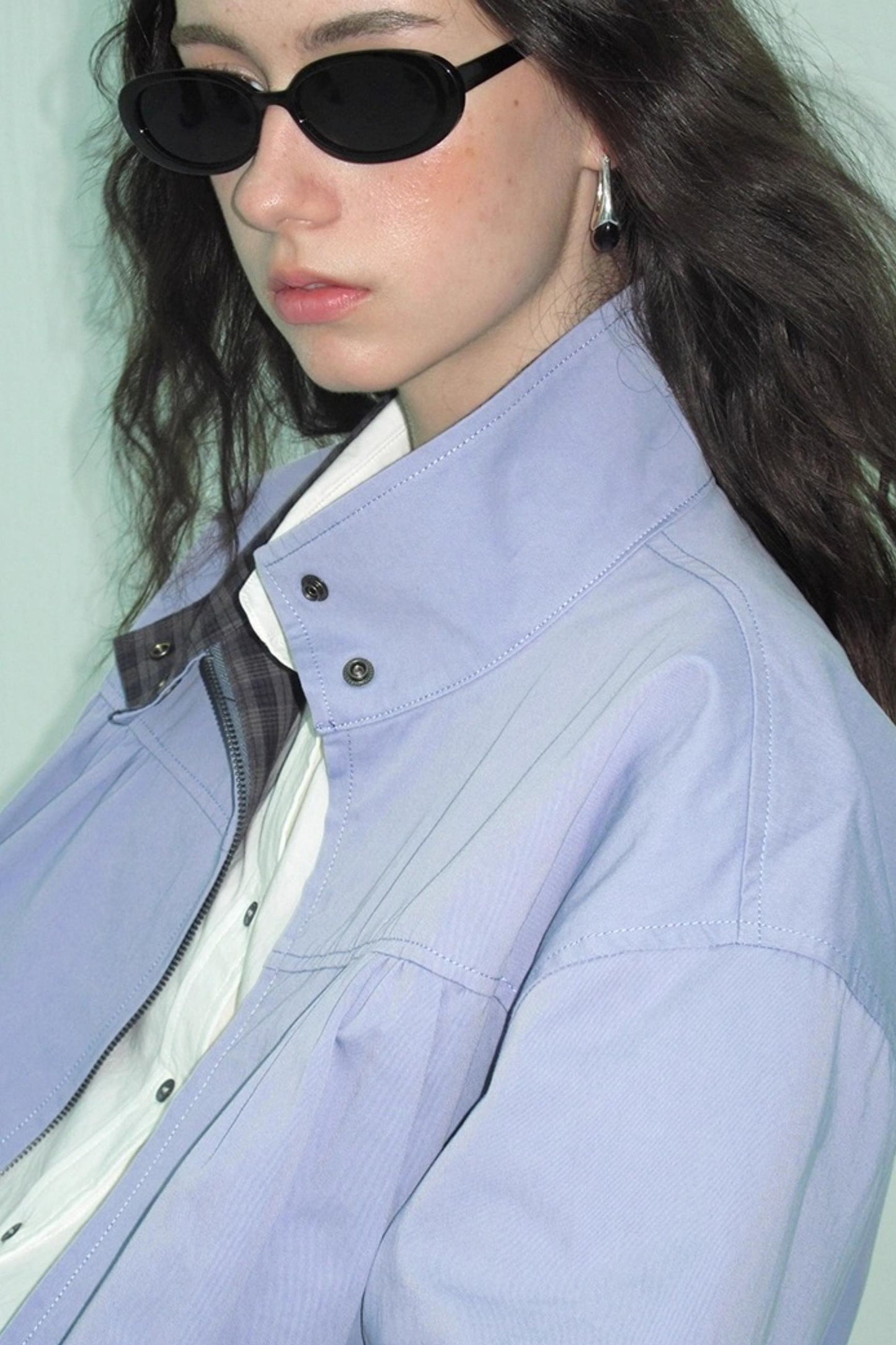 Vintage Plaid Stand-Up Collar Jacket