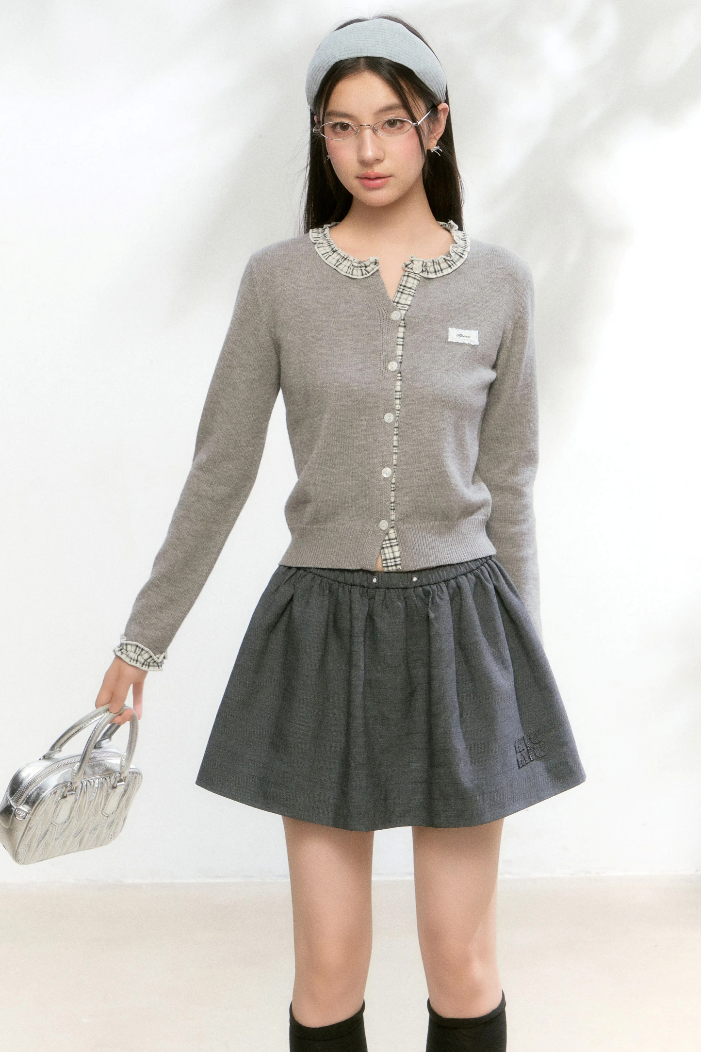 Kariertes Strickpullover-Rock-Set