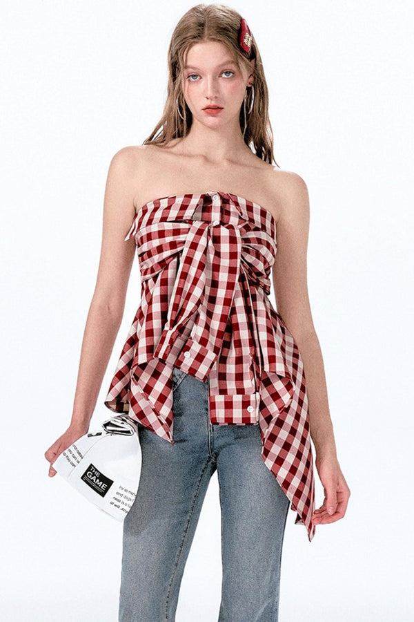 Plaid One-Shoulder Top