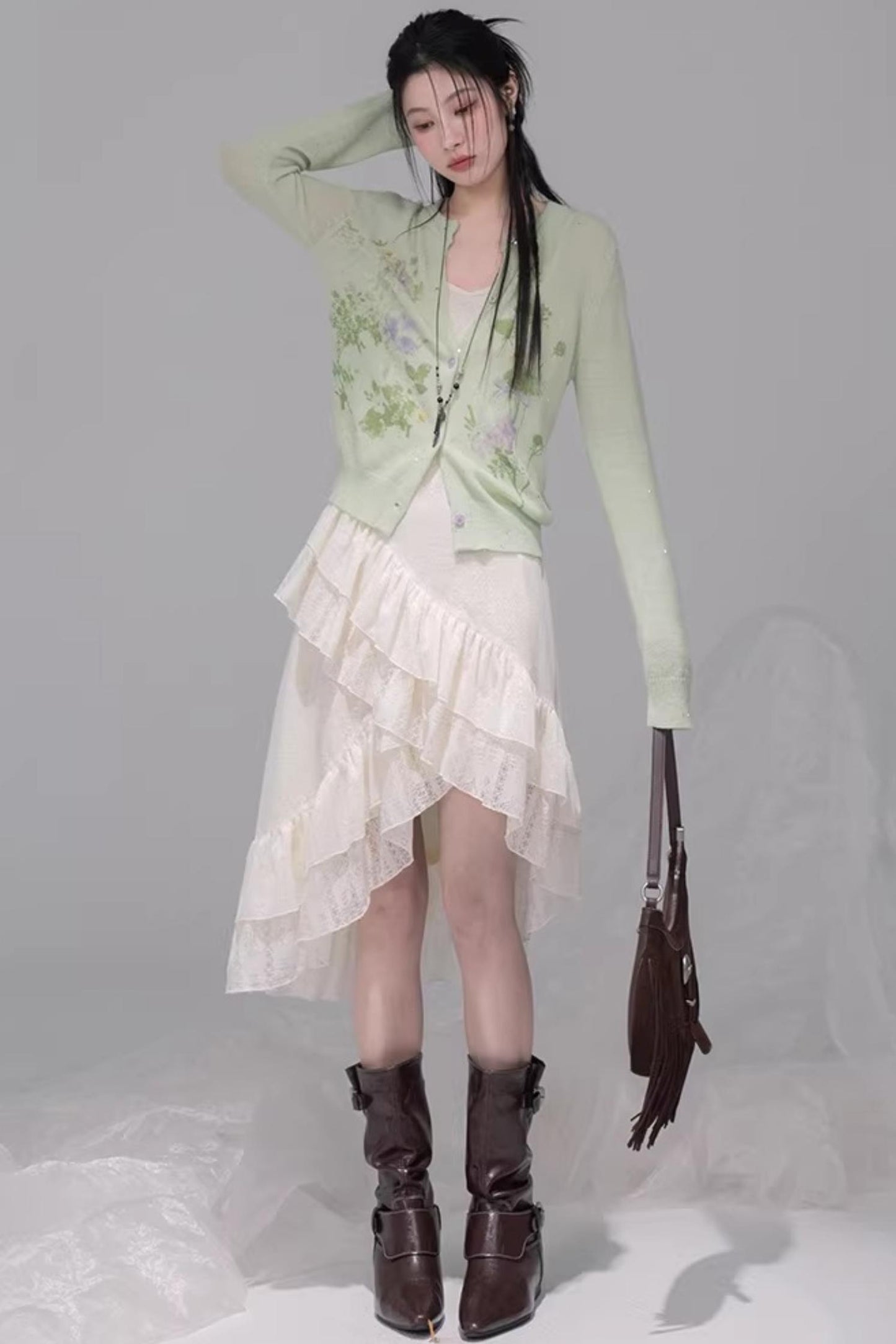 Flowing White Ruffle Dress Set-Up