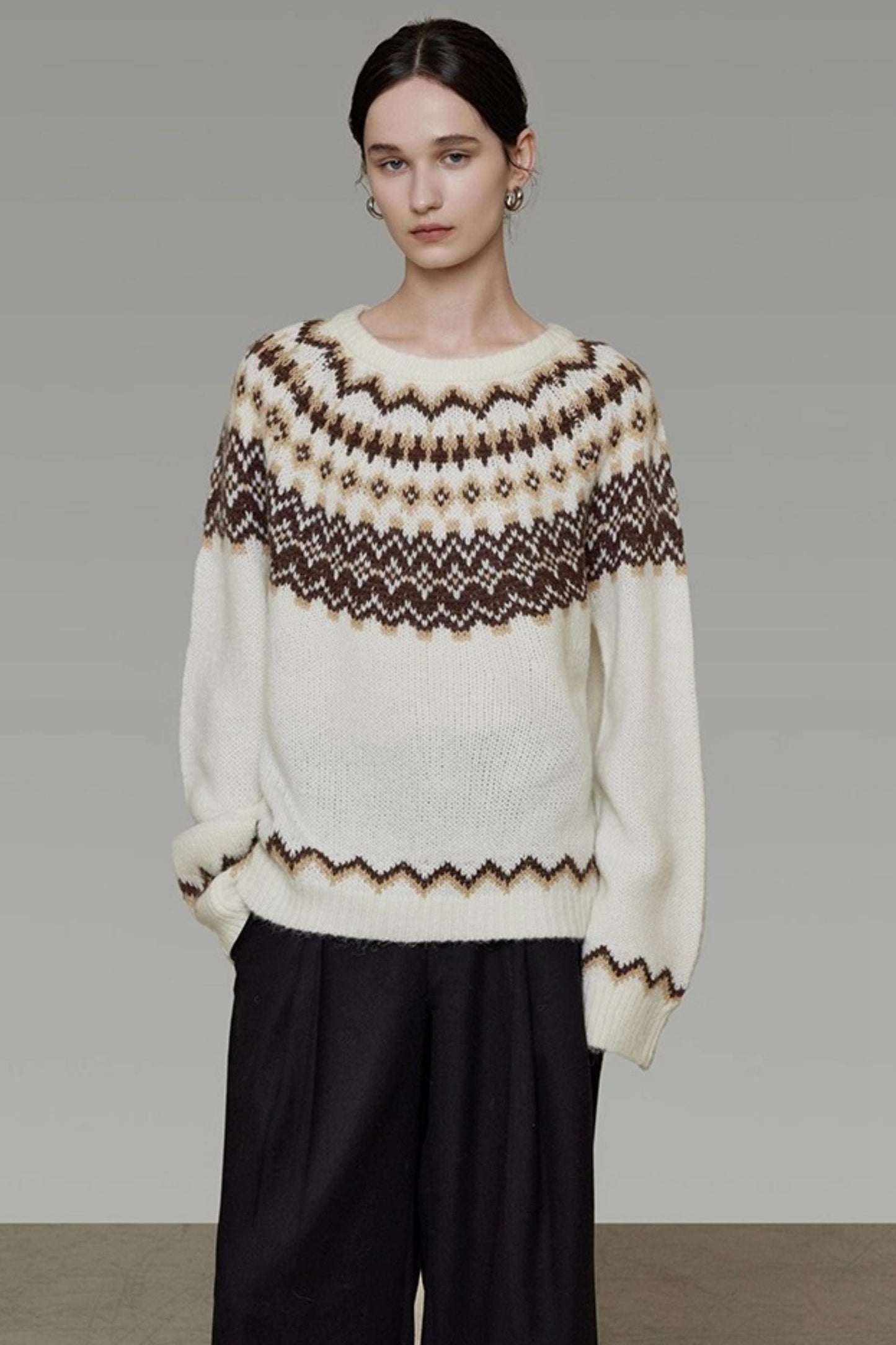 Retro Color-Block Jacquard Sweater