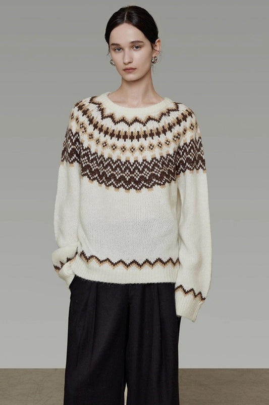 Retro Color-Block Jacquard Sweater