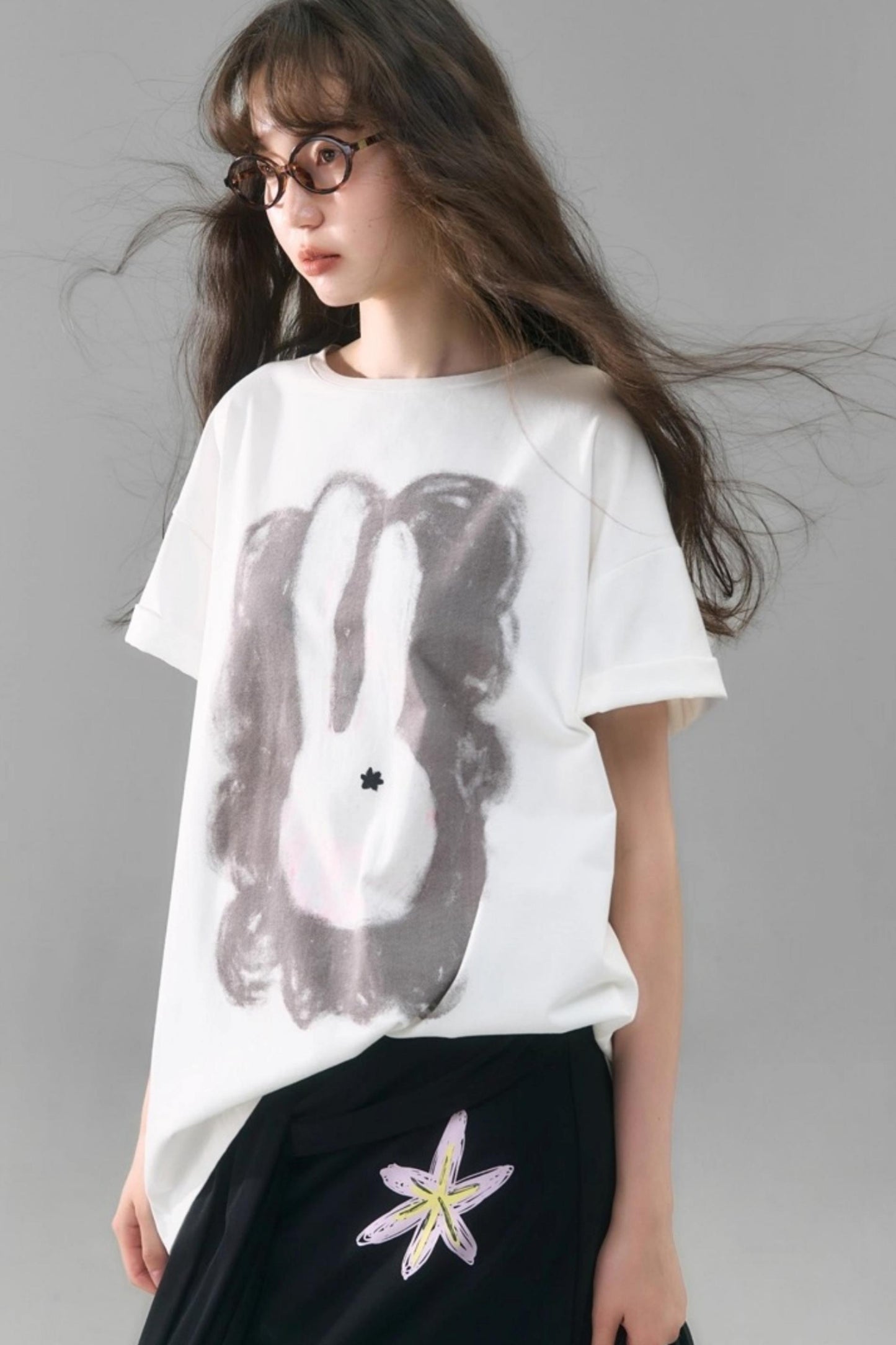 Rabbit Head Printed Cotton T-shirt