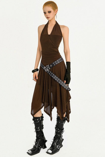 Vintage Coffee High-End Halterneck Dress