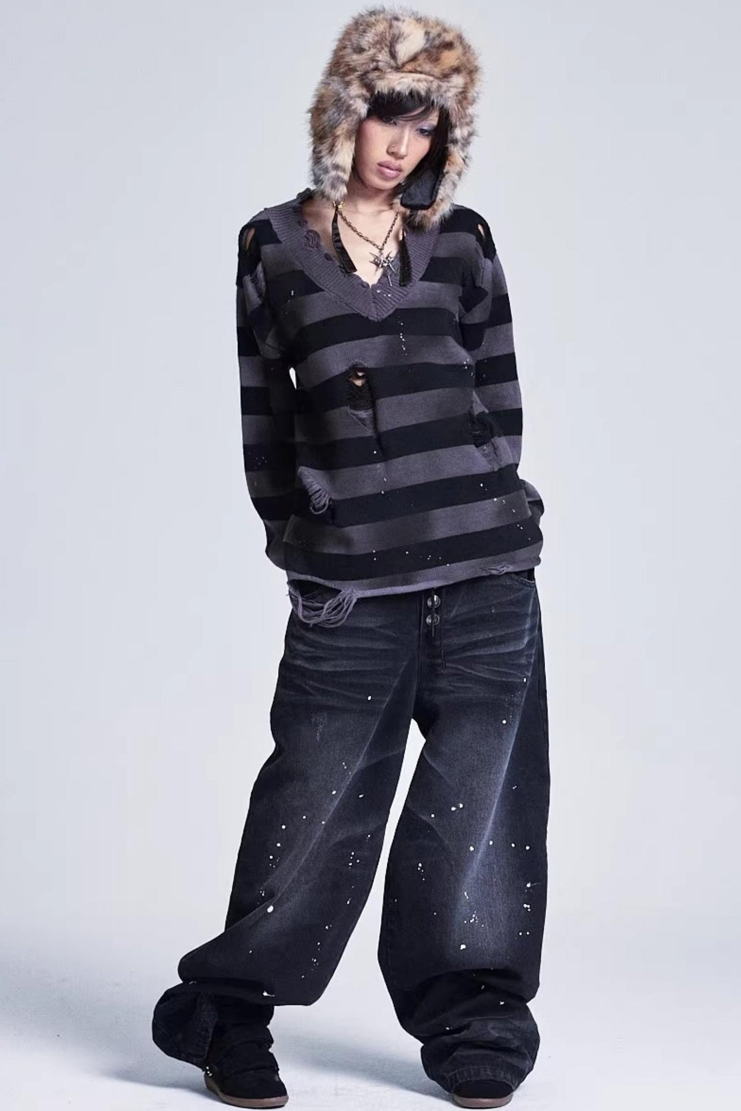 Distressed Ink Wash Baggy Pants