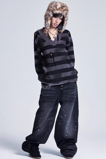 Distressed Ink Wash Baggy Pants