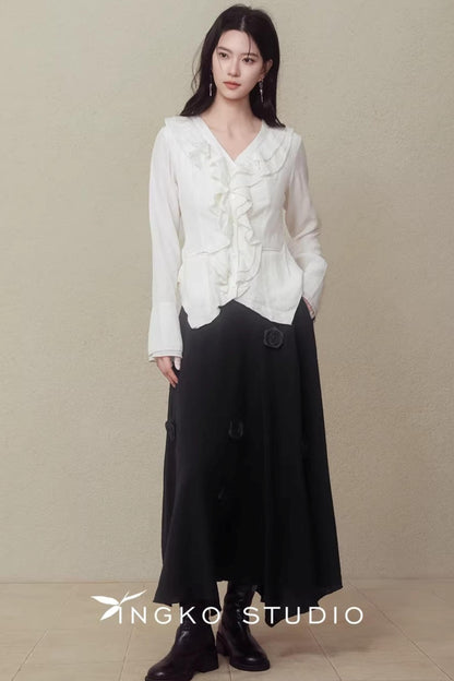 Night Black Floral Skirt