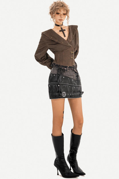 Retro Deep V-Neck Waist Top