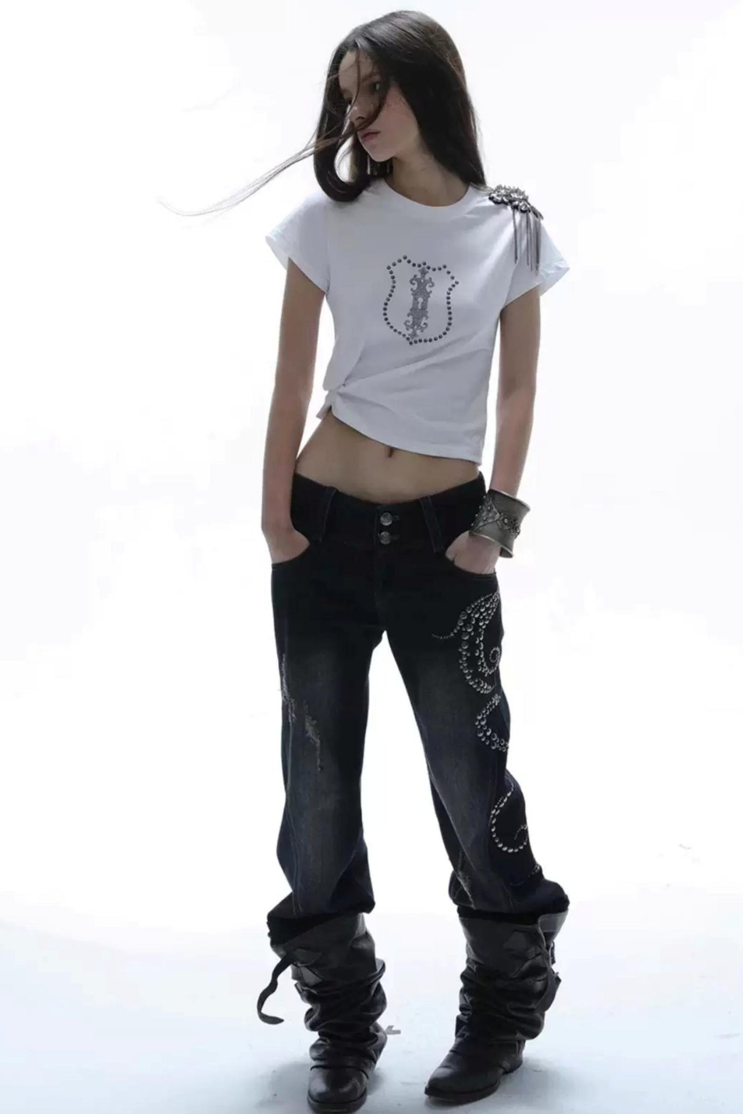 Y2K Rhinestone Cropped T-Shirt