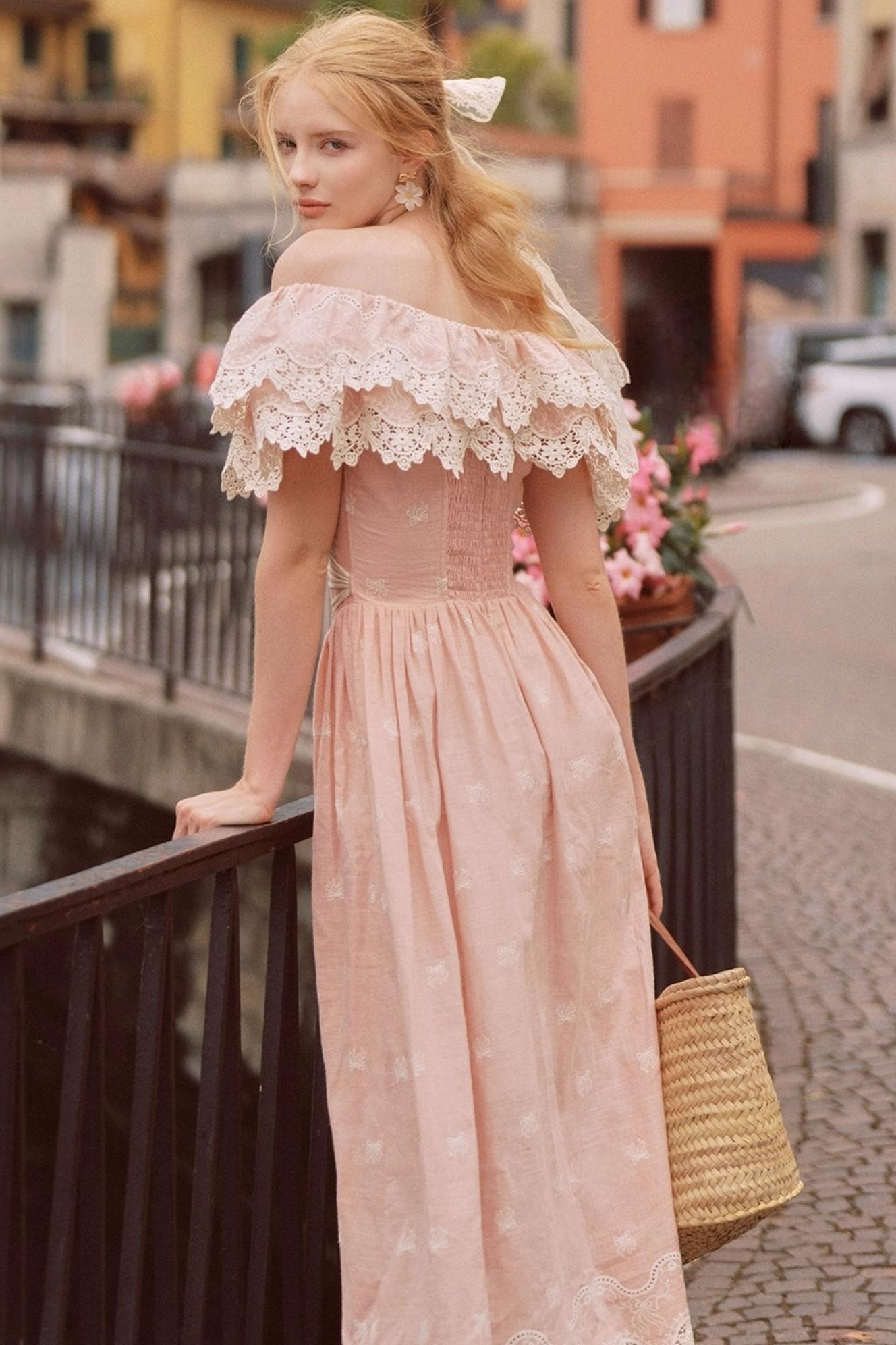 French Herringbone One-Shoulder Dress