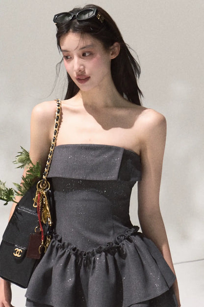 Lyocell Sequin A-Line Bandeau Waist Dress