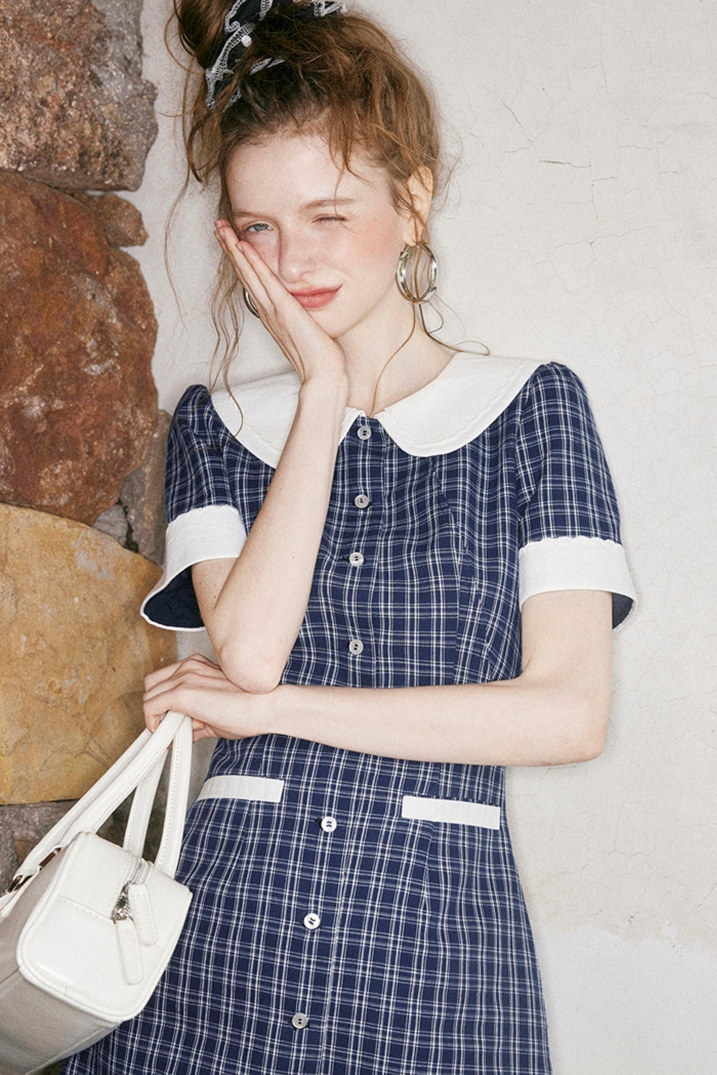 Navy A-Line Doll Neck Dress