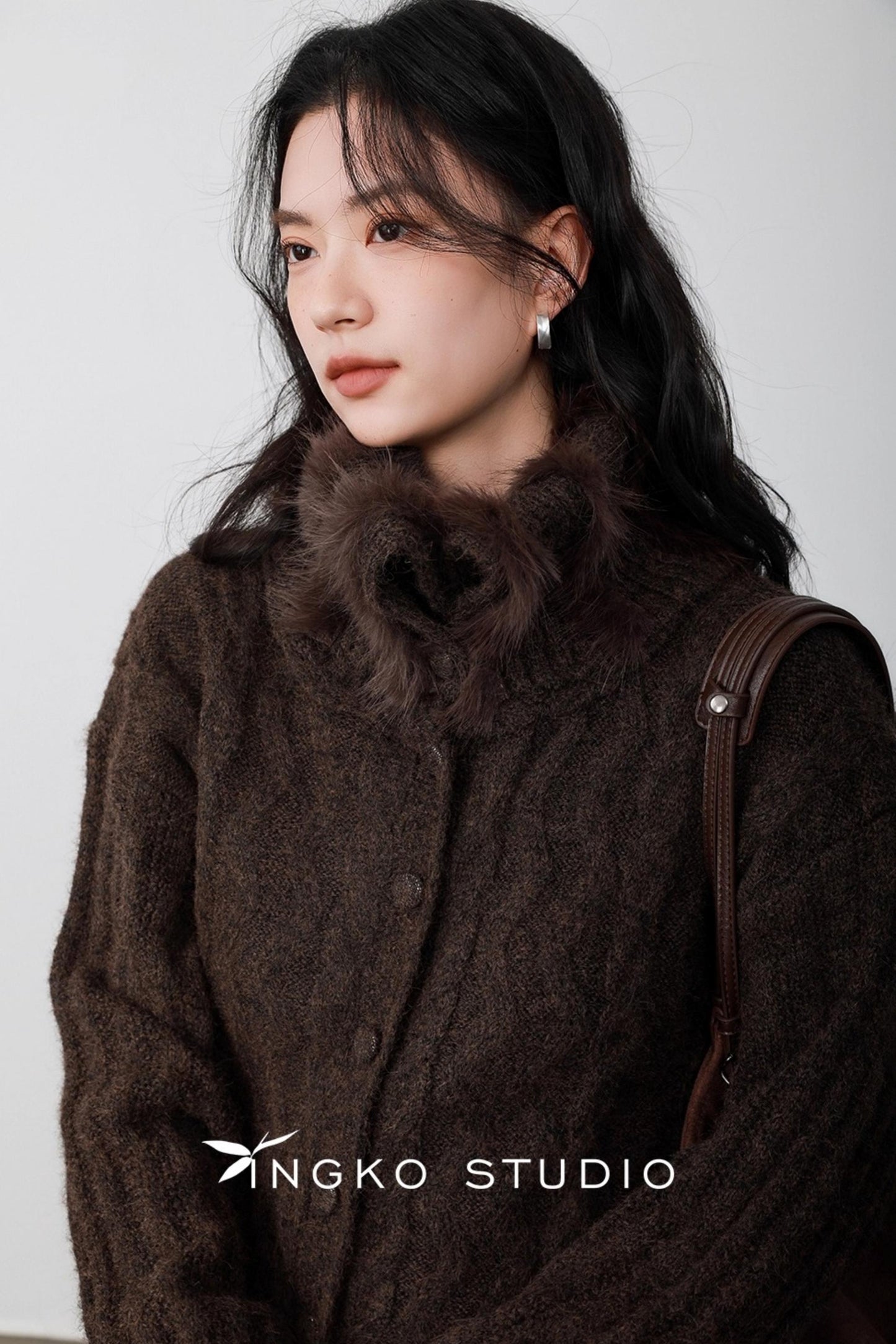 Caramel Brown Fur Collar Cardigan