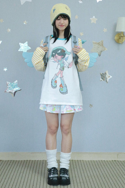 Cartoon Bird Stripe Raglan Sweatshirt