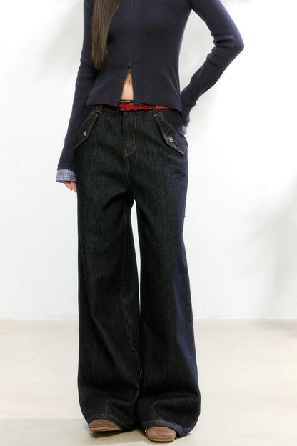 Small Flower Pocket White Jeans