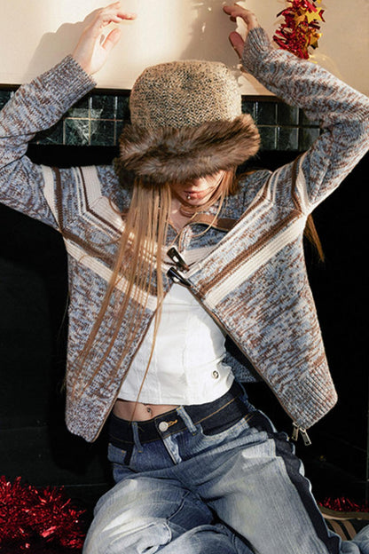 Blue-Brown Striped Wool Cardigan