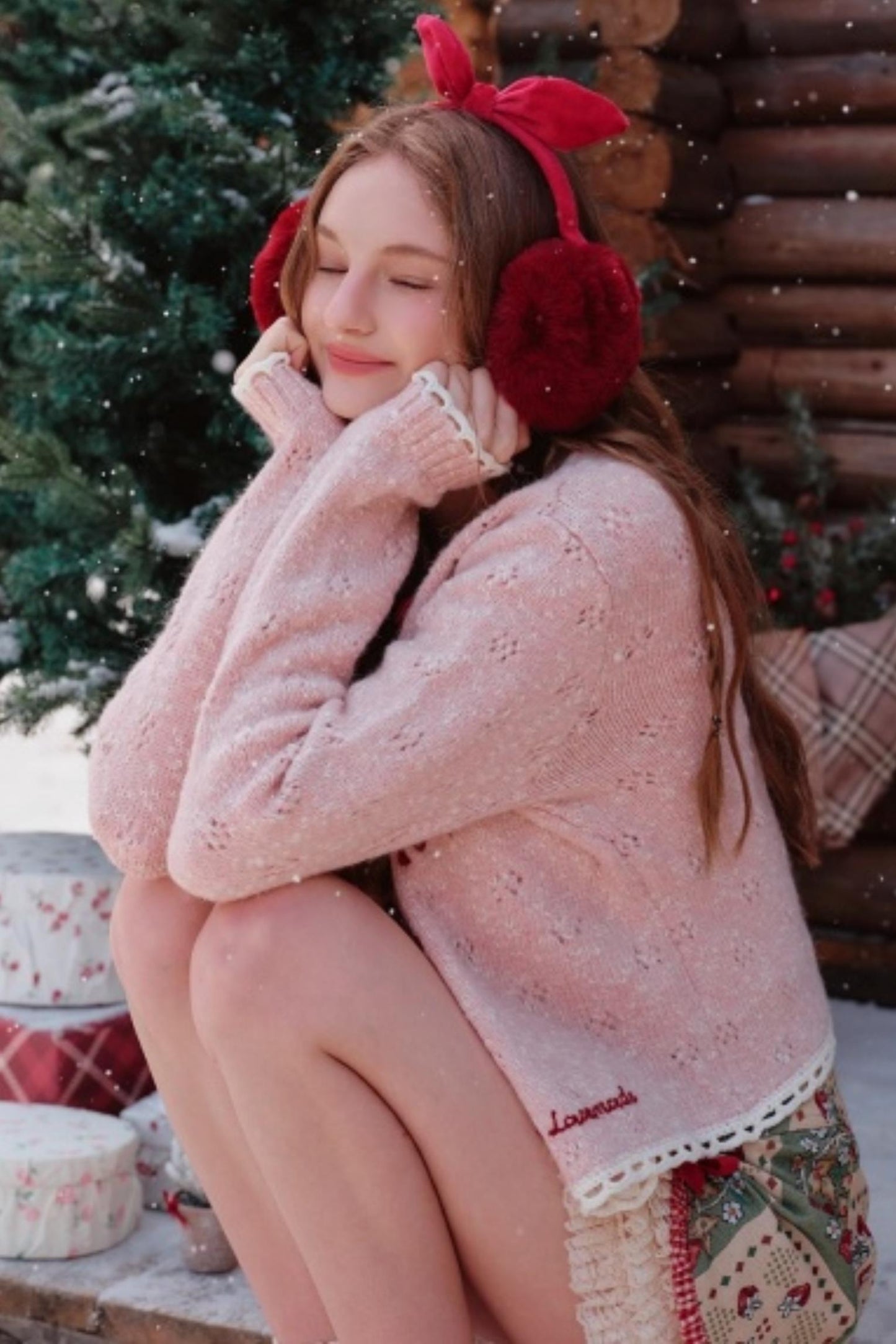 Pink Wool Knit Cardigan Set-Up