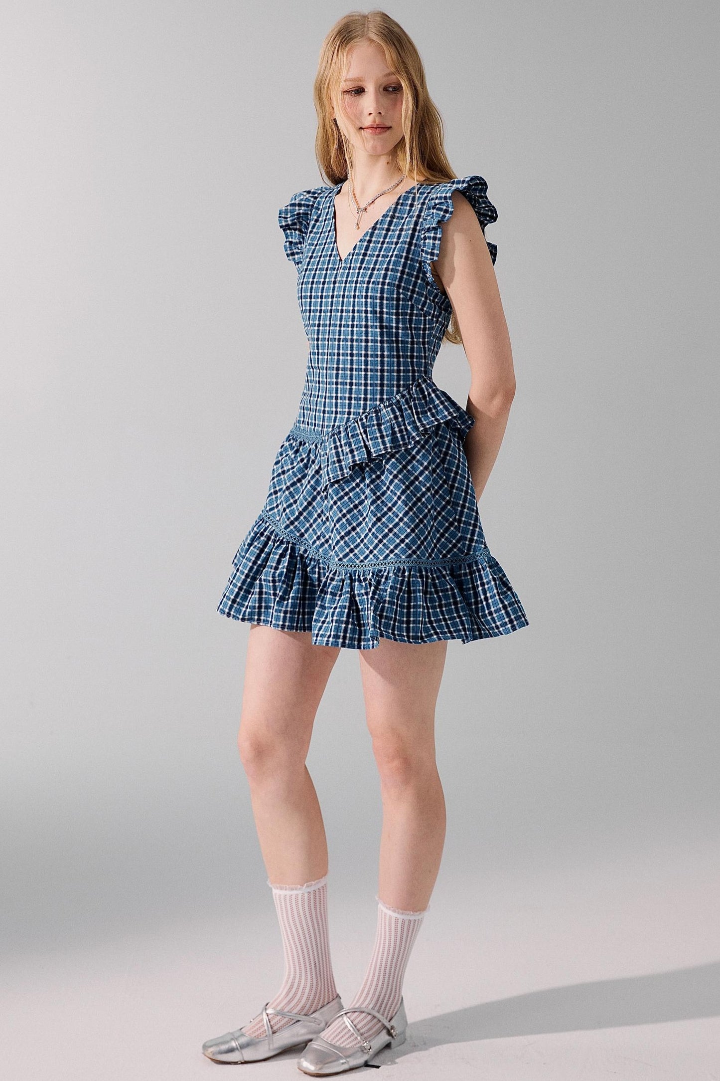 Plaid Fly Sleeve Dress