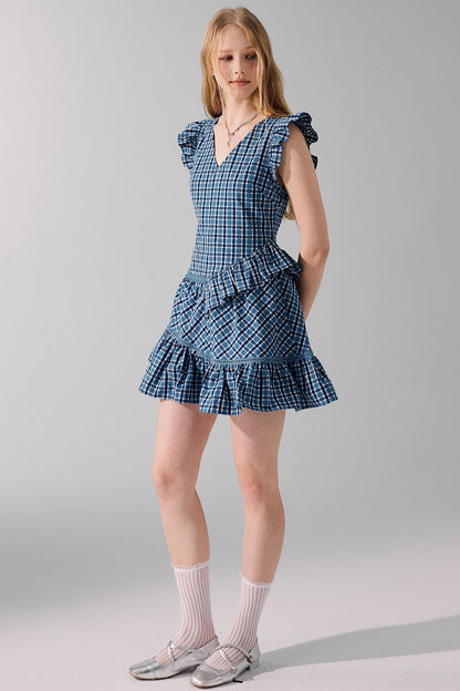 Plaid Fly Sleeve Dress