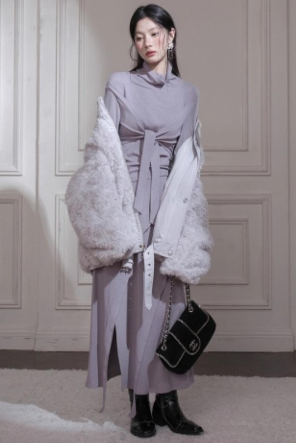 Gray Taro Tie-Dye Top Skirt Set