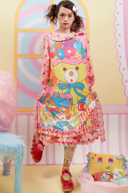 Doll Collar Bear Print Dress