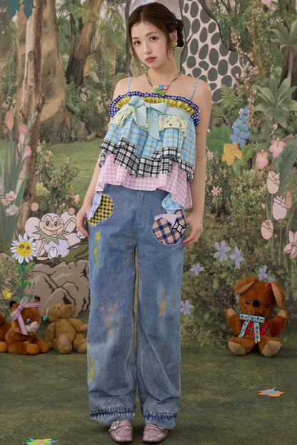 Plaid Bow Two-Way Wear Camisole