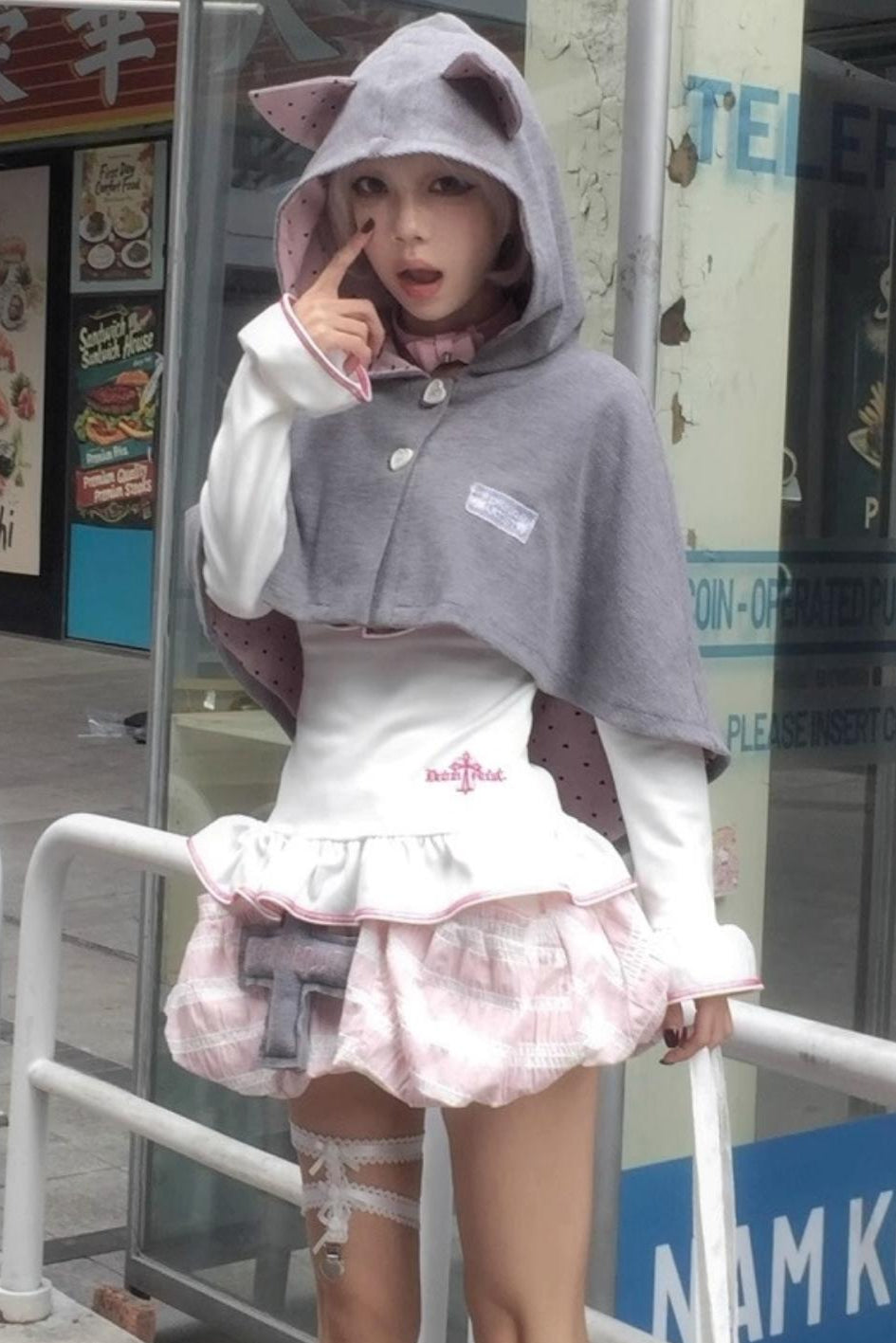 Cute Gray-Pink Cat Ears Hooded Coat