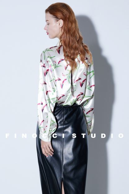 Artistic Calla Lily Satin Blouse