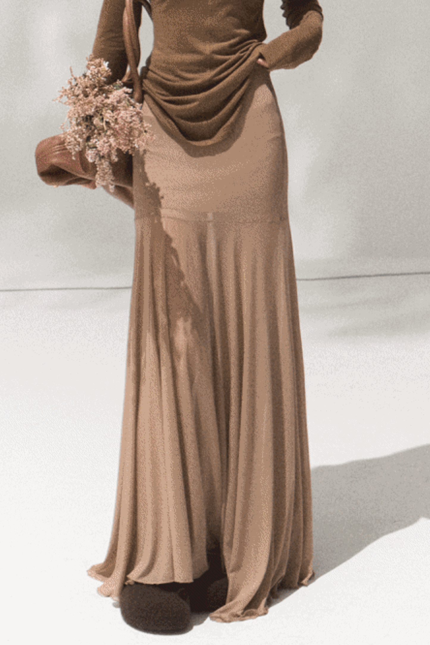 High-Waisted Knit Mesh Skirt