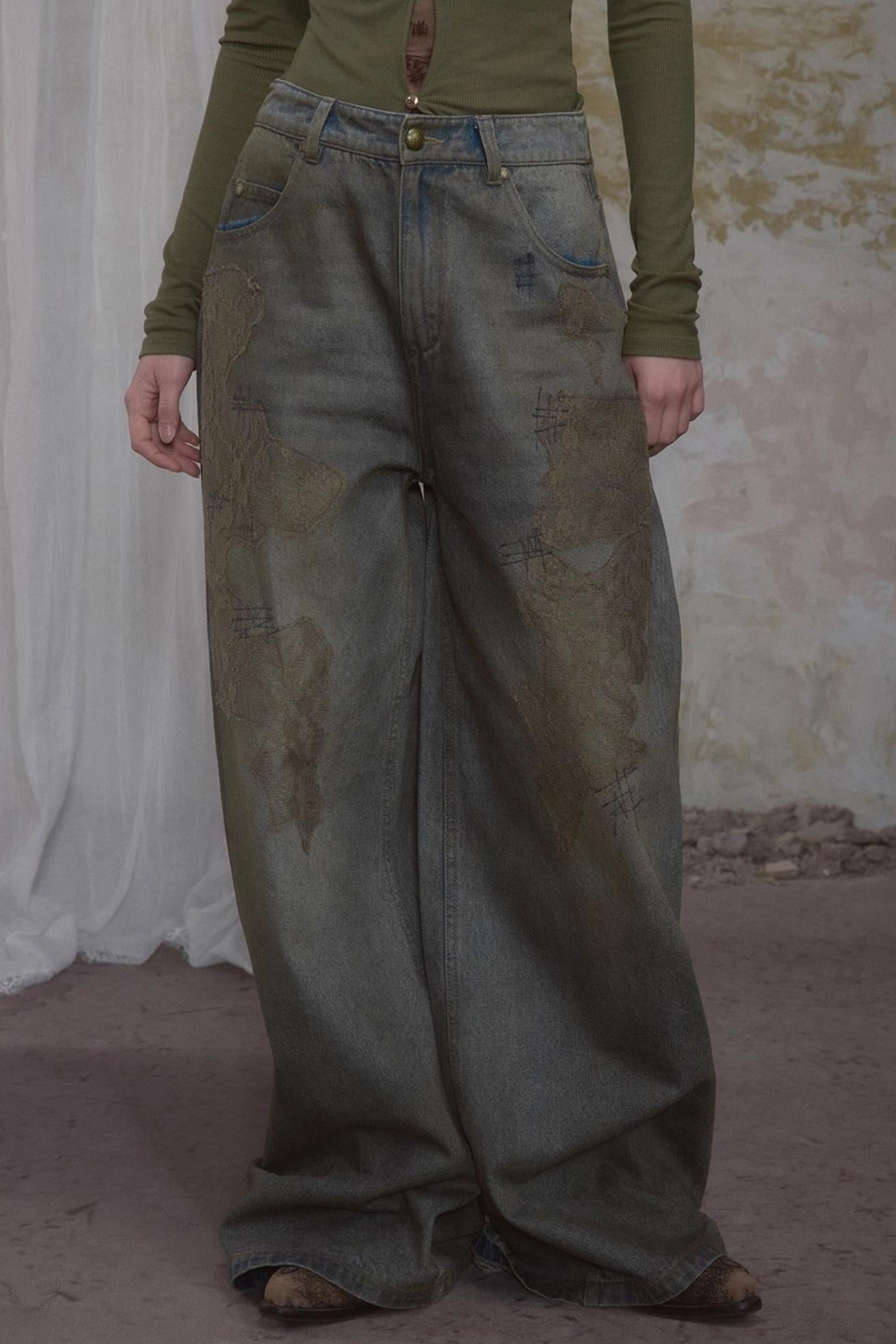 Retro Lace Straight Jeans