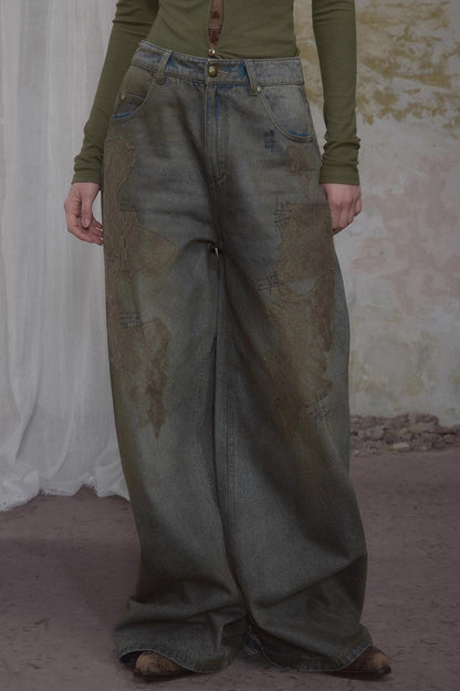 Retro Lace Straight Jeans