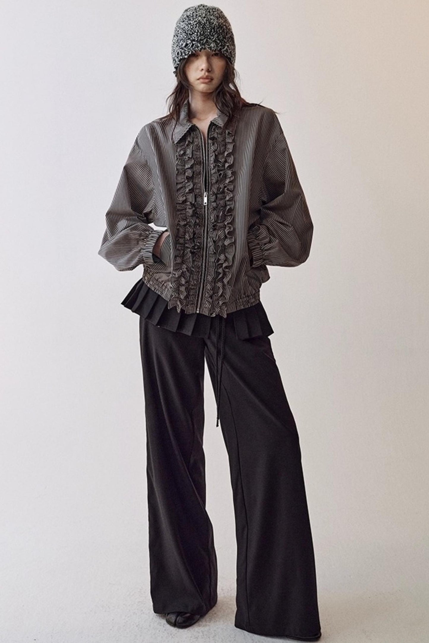 Pleated Wide-Leg Curtain Pants