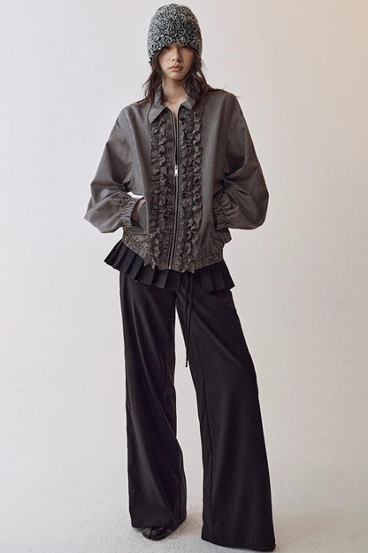 Pleated Wide-Leg Curtain Pants