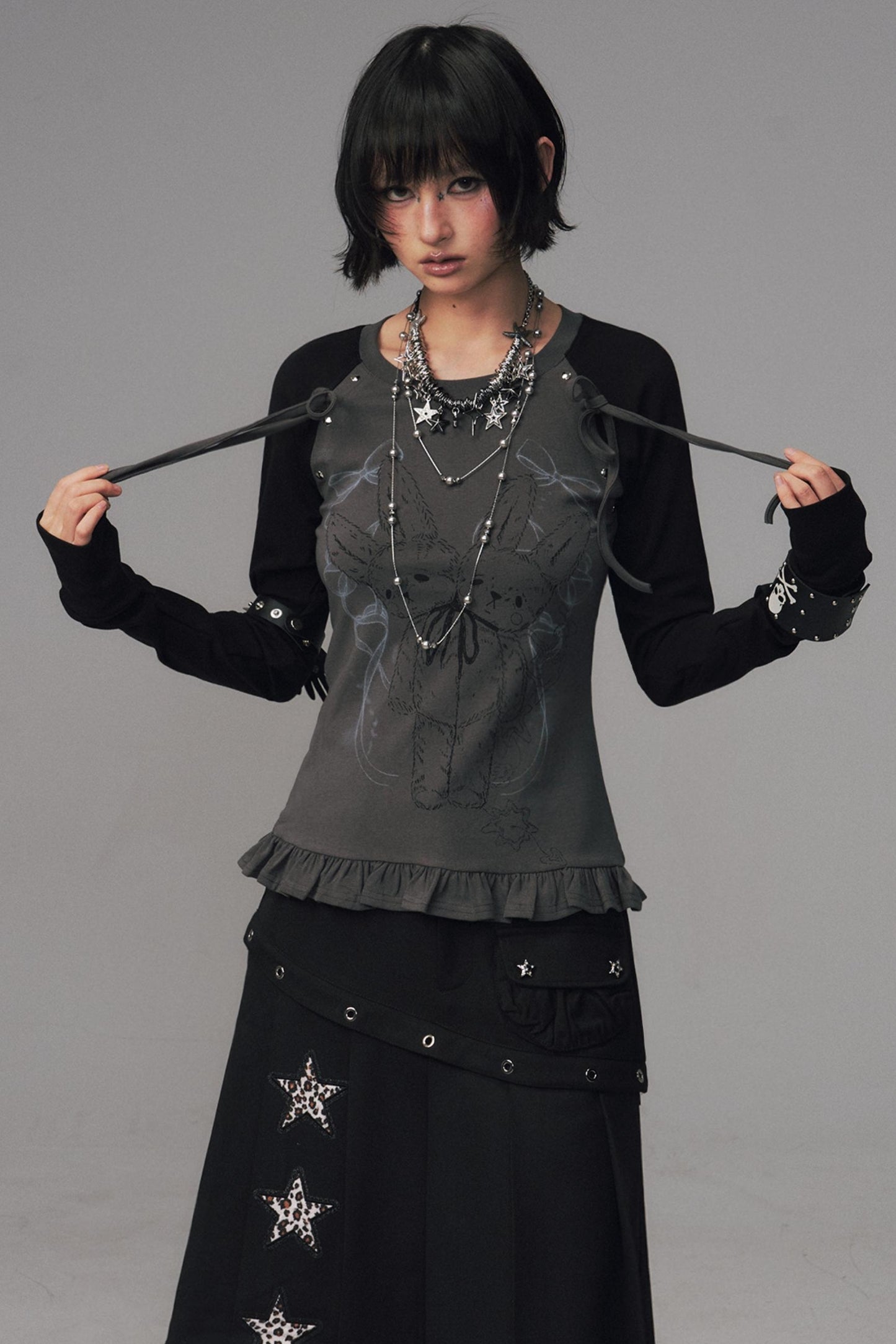 Asian Lace Stretch Long Sleeve T-Shirt