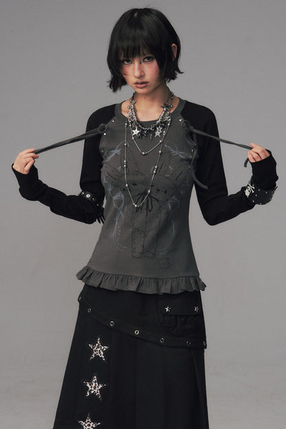 Asian Lace Stretch Long Sleeve T-Shirt