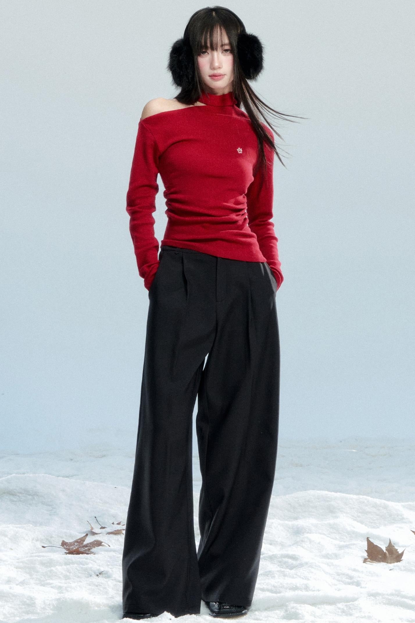 Red Off-Shoulder Knit Top