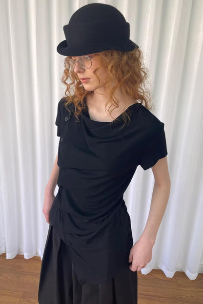 Pleated Irregular Neckline Top