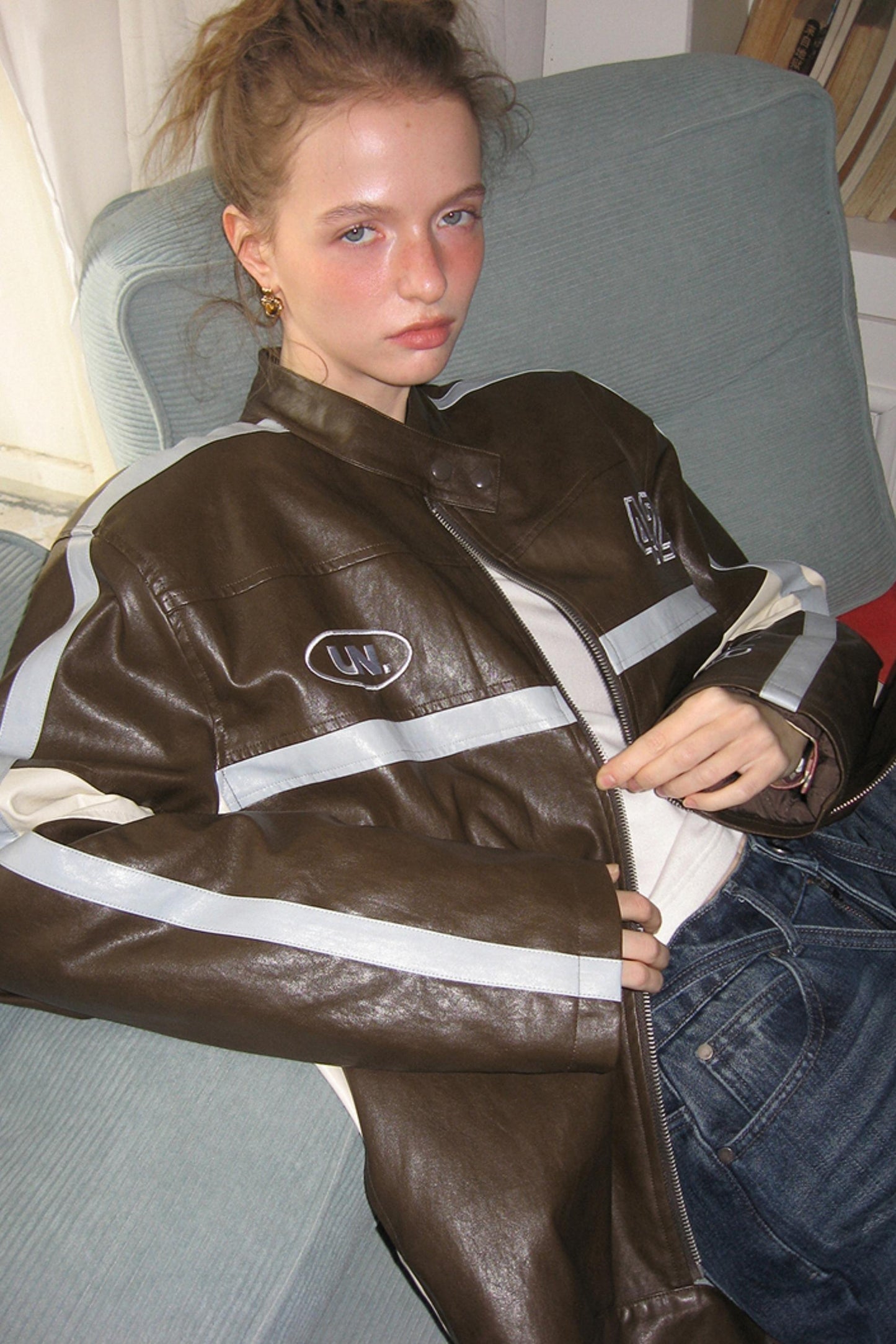 Brown Letter Embroidery Jacket