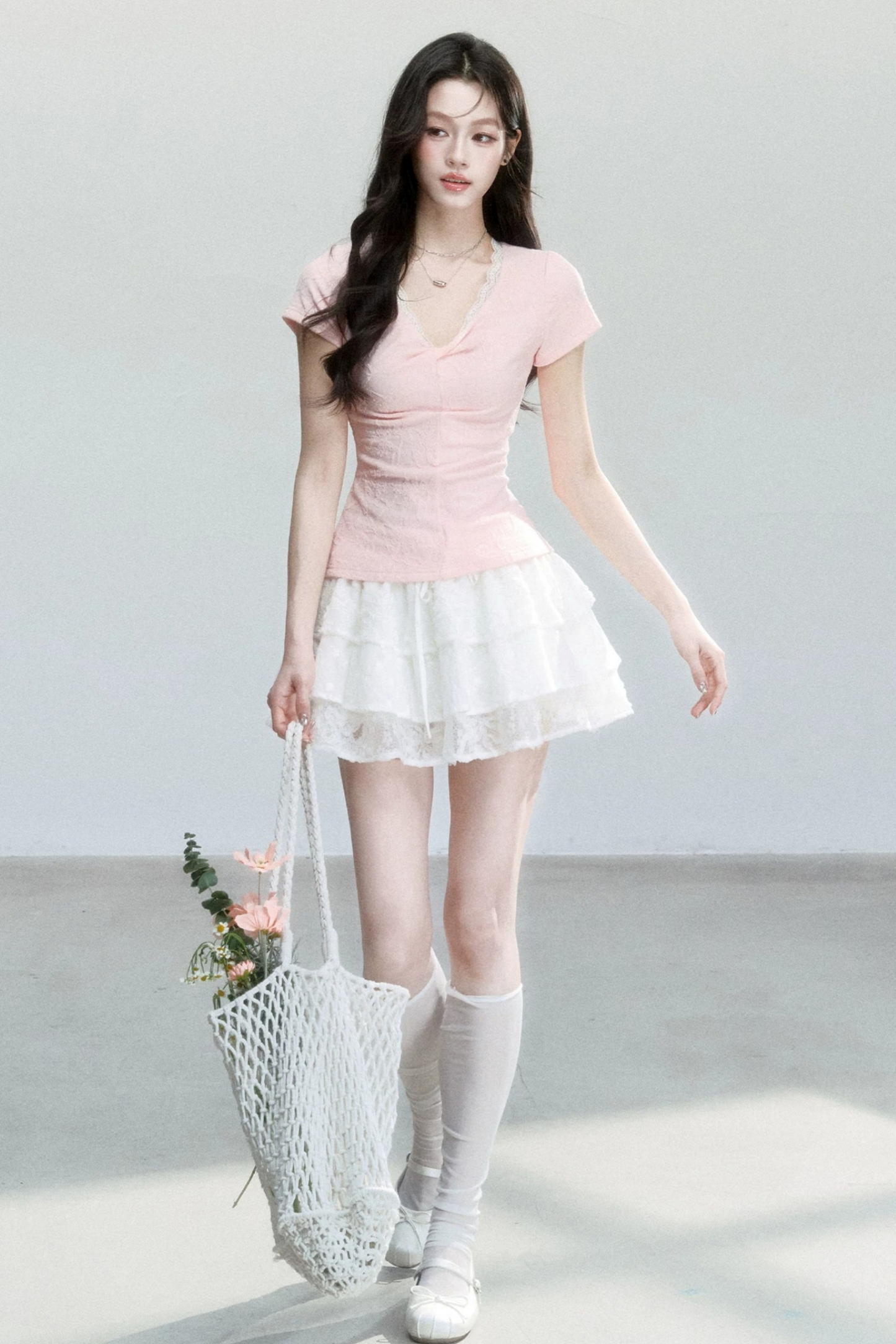 V-Neck Jacquard Textured Top