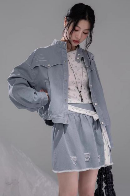 Distressed Rock Denim Jacket Set-Up