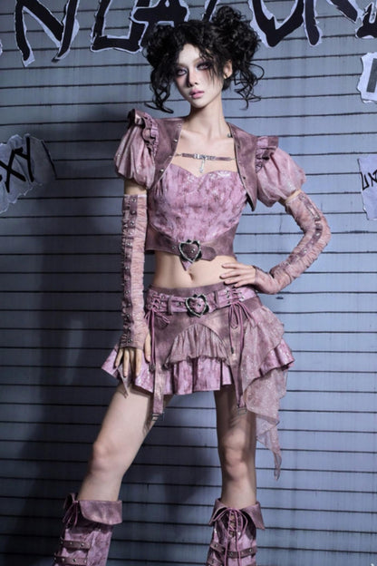 Puff Sleeve Two-Piece Suspender Set-Up