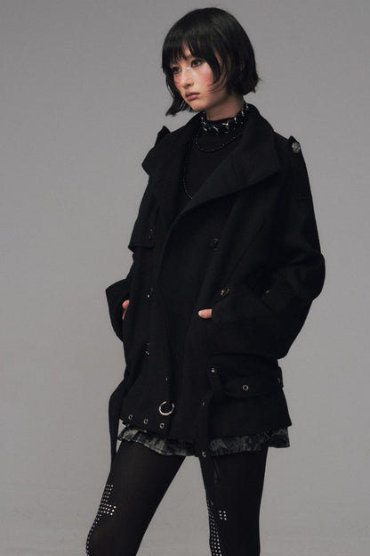 Dark Large Lapel Woolen Jacket