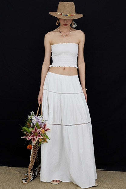 Elasticated White Long Skirt