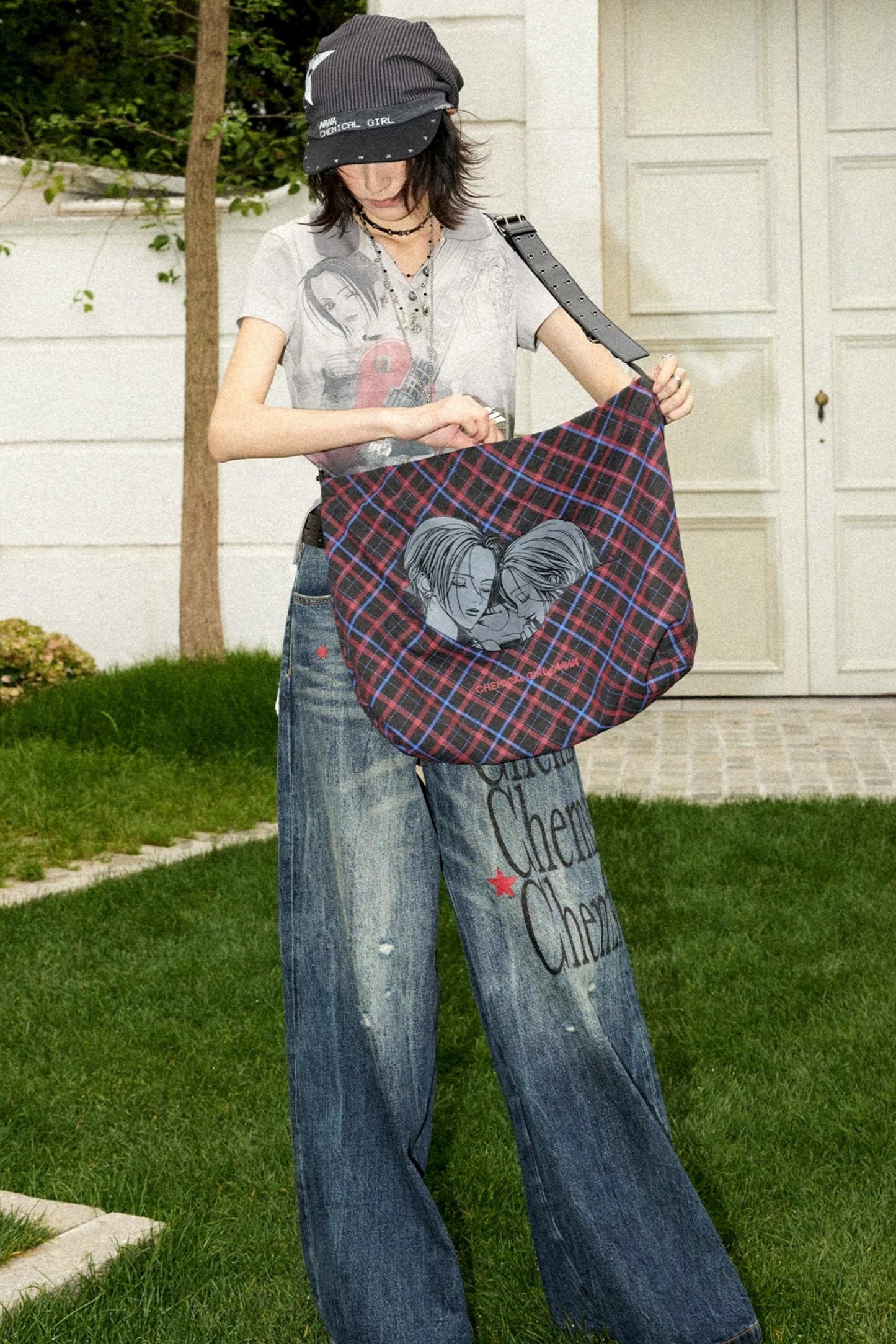 Retro Checkered Leather Canvas Bag