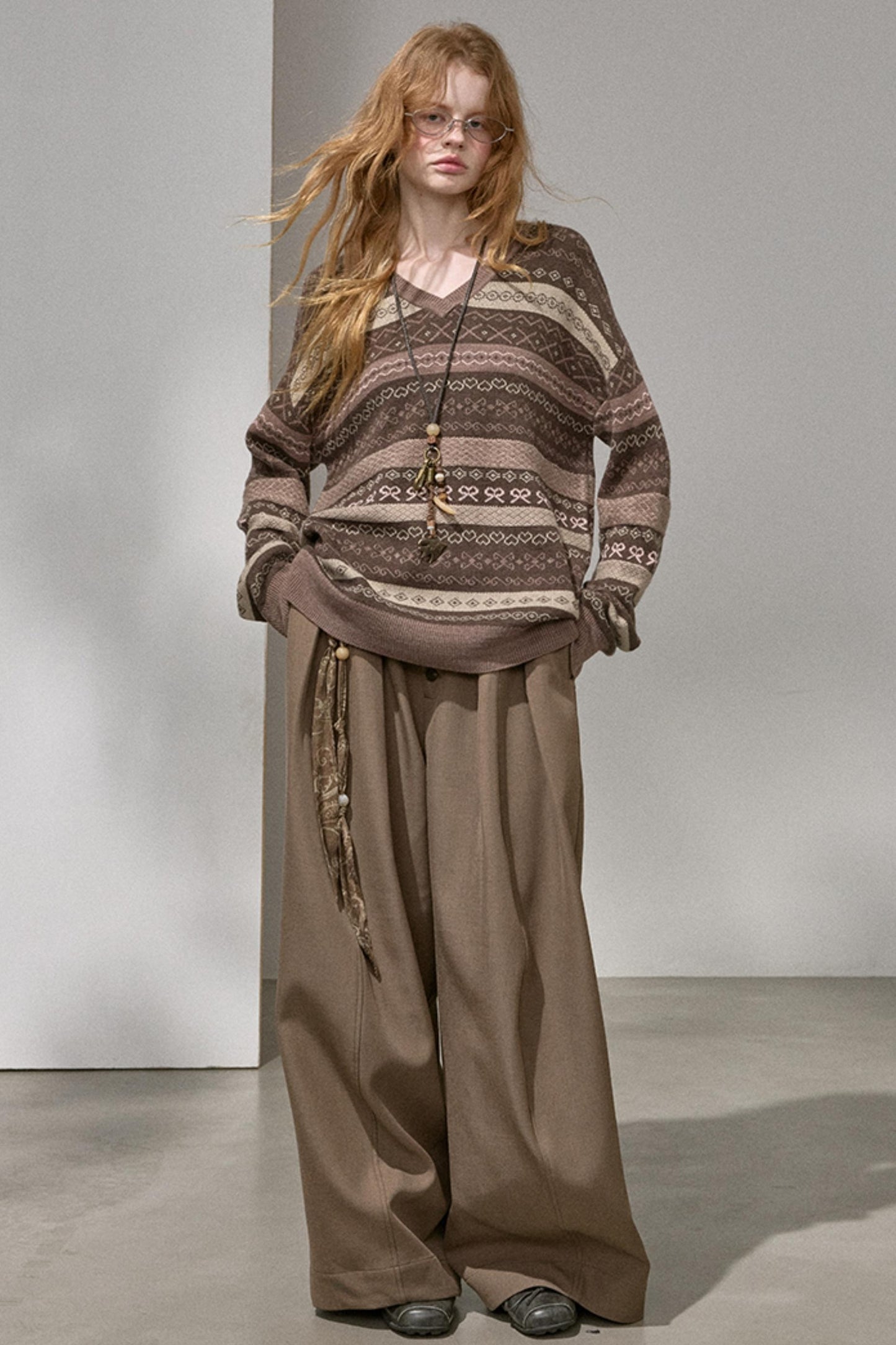 Fair Isle Jacquard V-Neck Top