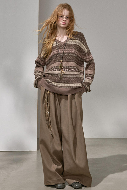 Fair Isle Jacquard V-Neck Top