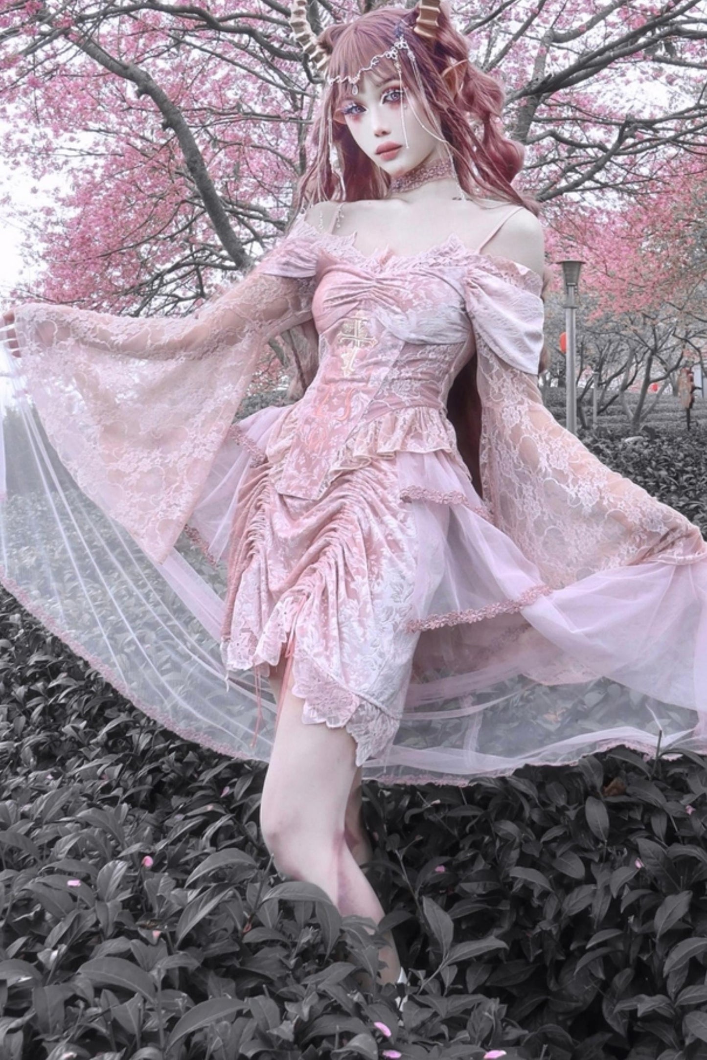 Gothic Embossed Pink Court Skirt