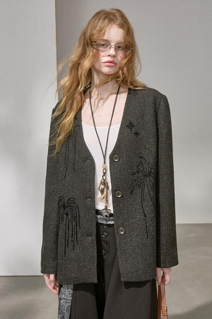 High-Density Beaded V-Neck Jacket