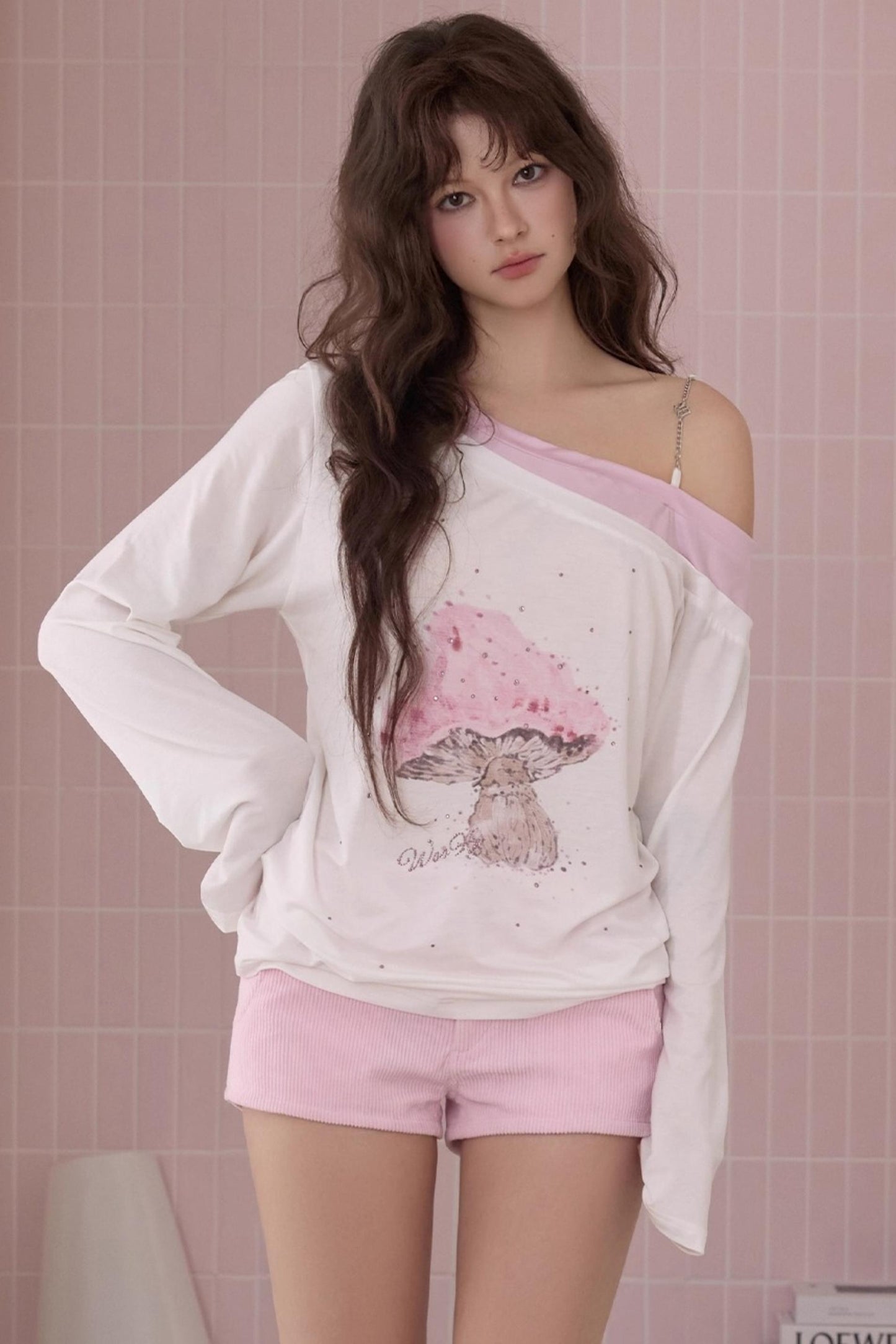 Mushroom Print Shoulder T-Shirt